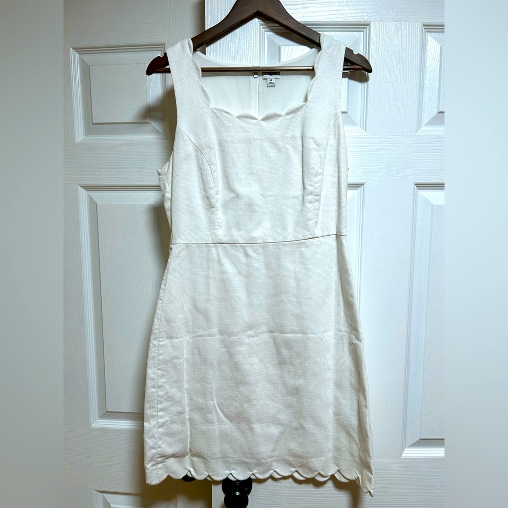 J Crew White Scalloped Shift Dress Size 8